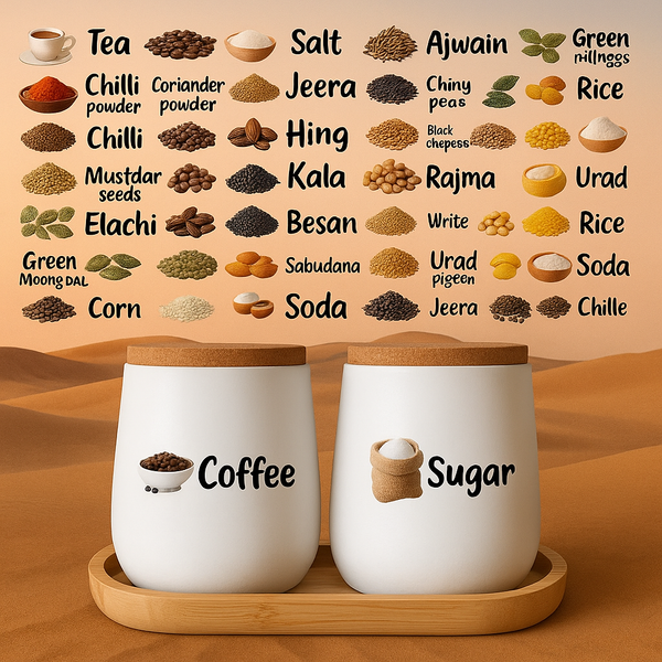 3D Waterproof Kitchen Spice Jar Label Stickers (Pack of 60 Stickers)