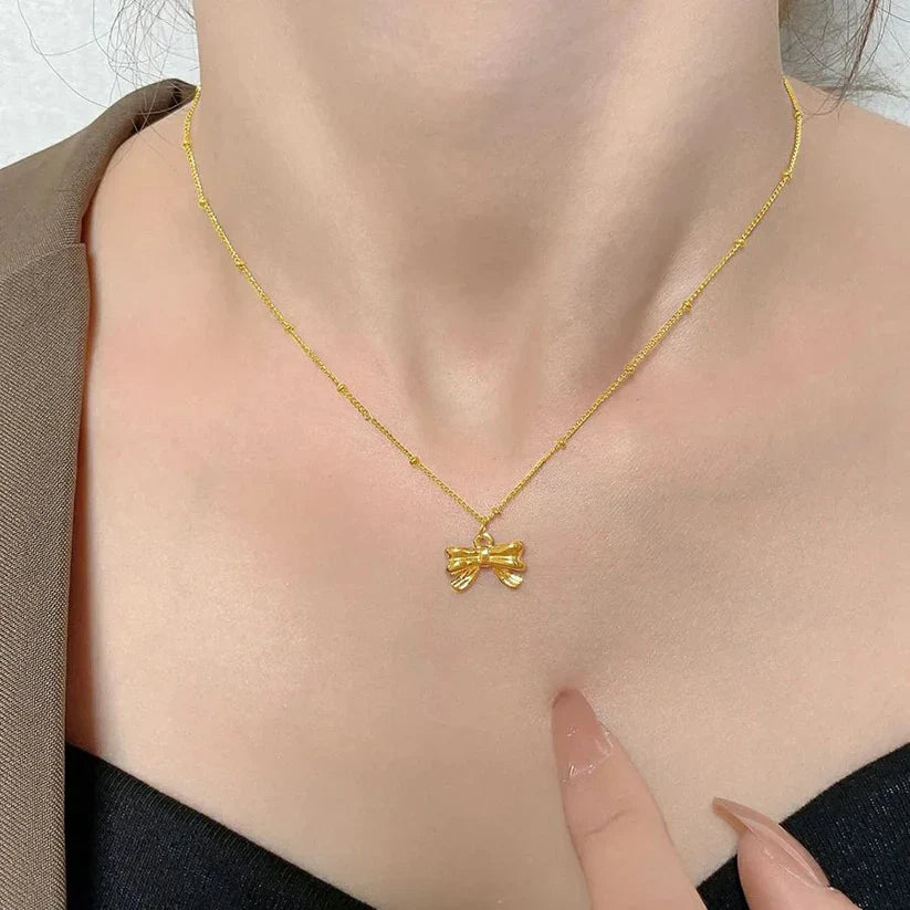 Dainty Bow Pendant Necklace-2